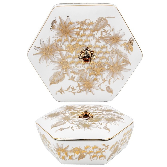 Honeycomb Bees Badge - Hexagonal Trinket Box