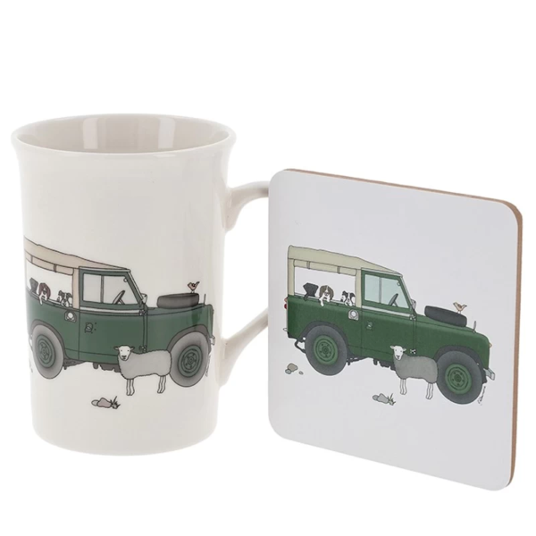 Emma Lawrence - Green Land Rover Mug and Coaster